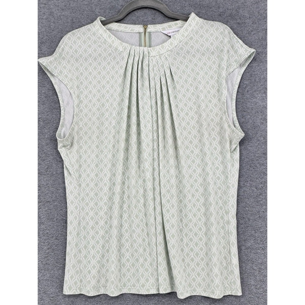 Light Green Geometric Print‎ Blouse XL Short Sleeve Stretch Work Top